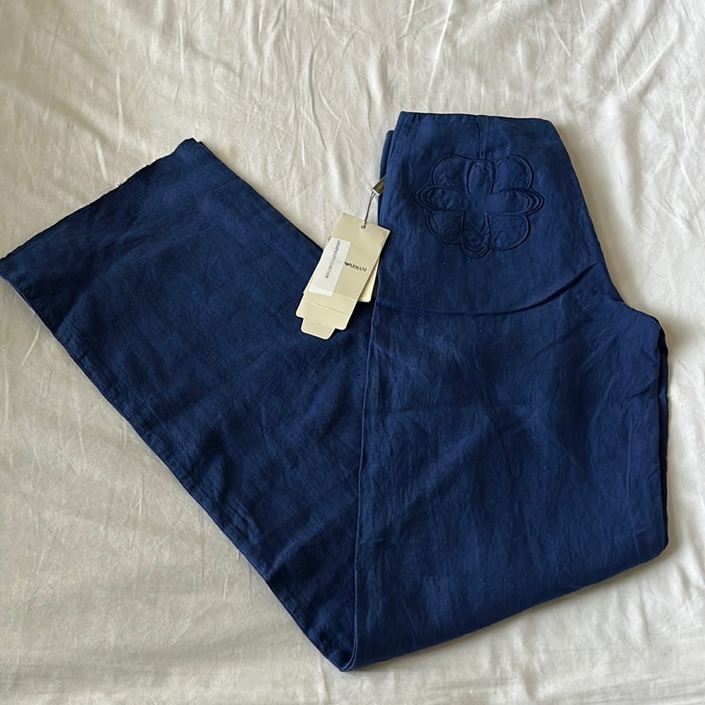 Emporio Armani Navy Blue Wide-Leg Pants